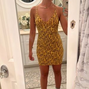 Vanilla Sky Yellow Snakeskin Bodycon Club Dress